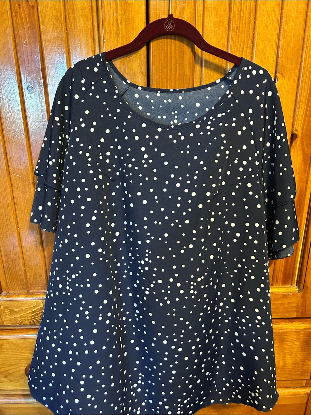 Polka Dot Flutter Sleeve Top - Black/White